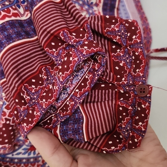 Crosby Boho Paisley Tie Gathered Waist Long Sleeve Blouse Women's M Fall - Picture 12 of 12